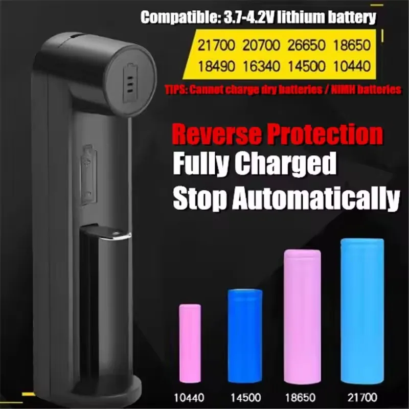 

Умное зарядное устройство USB с 1 слотом, подходит: 3,7 В, литий-ионное 18650 26650 21700 20700 18490 16340 10400, универсальное зарядное устройство для аккумуляторной батареи