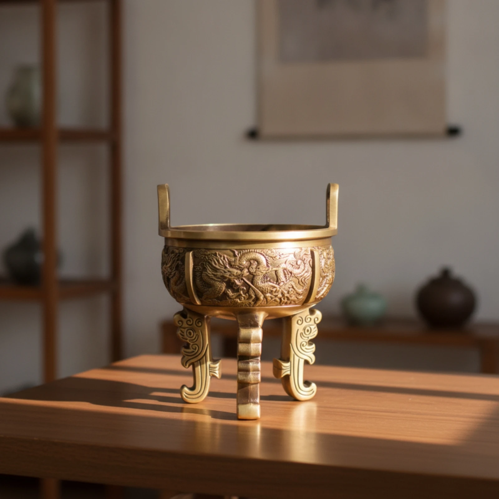 Incense Bowl with Legs Brass Censer Burner Ornate Vessel Long-Lasting for Practitioners, Altar, Meditation Room