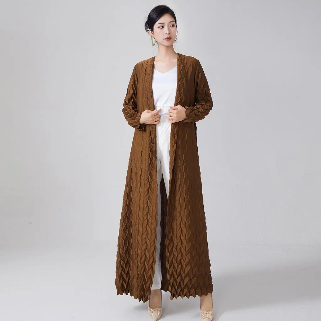 

Miyake женская ветровка, элитная длинная куртка, весенне-осенняя свободная элегантная верхняя одежда большого размера на шнуровке