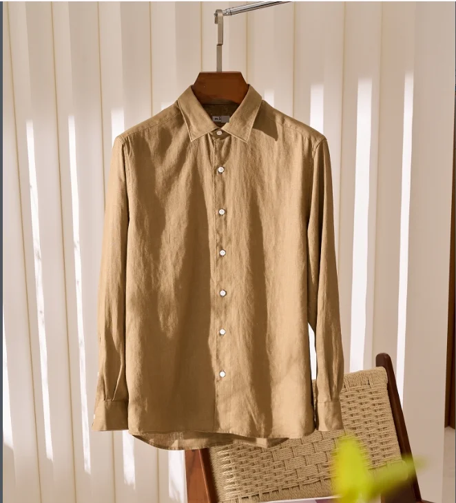 2024 DIKU Fine Woven 100% Linen Fabric With A Soft And Dense Feel Long Sleeve Shirt Sizes M-3XL