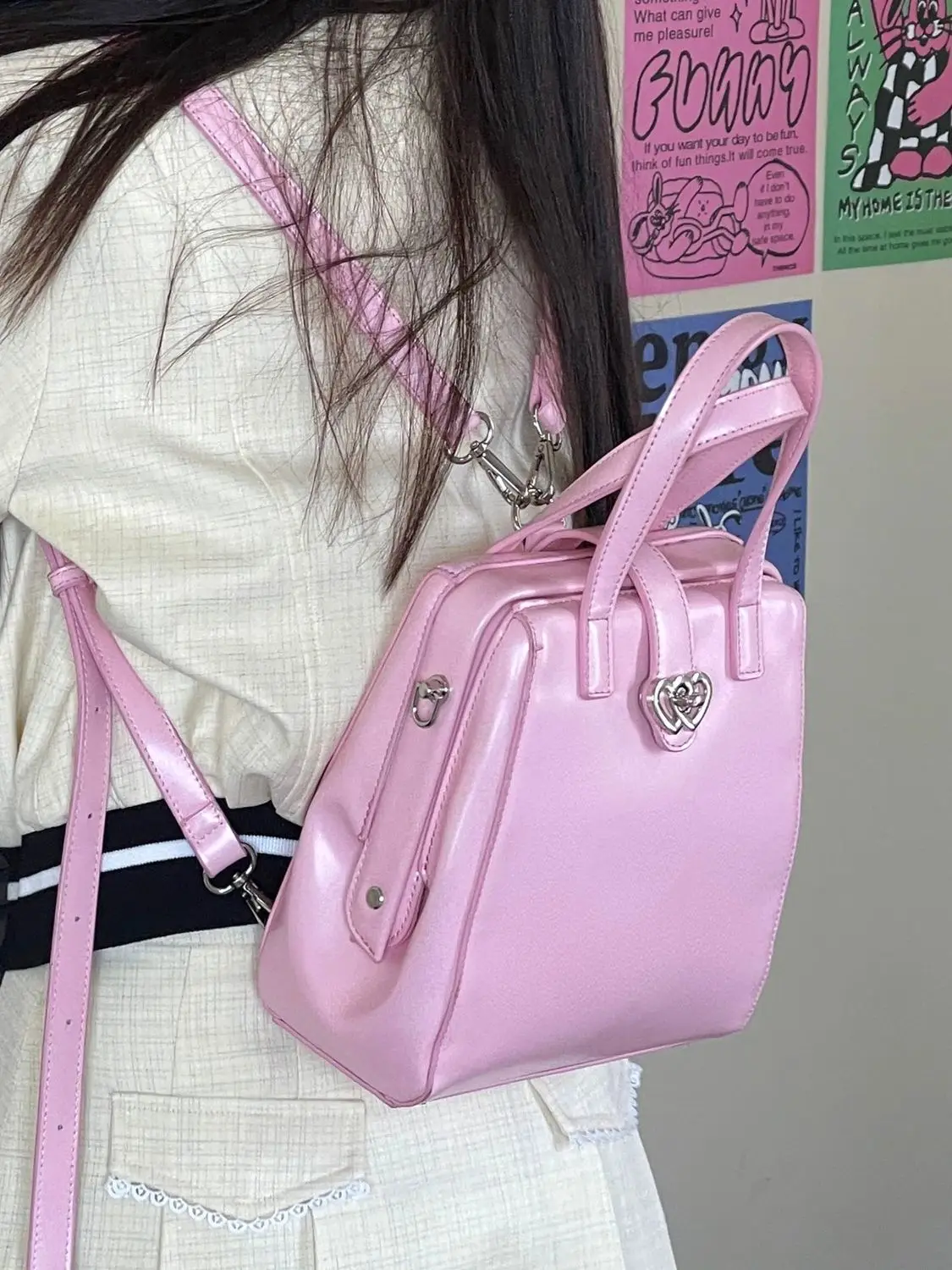 Vintage Heart Y2k Mochila Women Leather Hot Girls Handle Pink Mini Backpack schoolbag Female Harajuku Black Backpacks Aesthetic