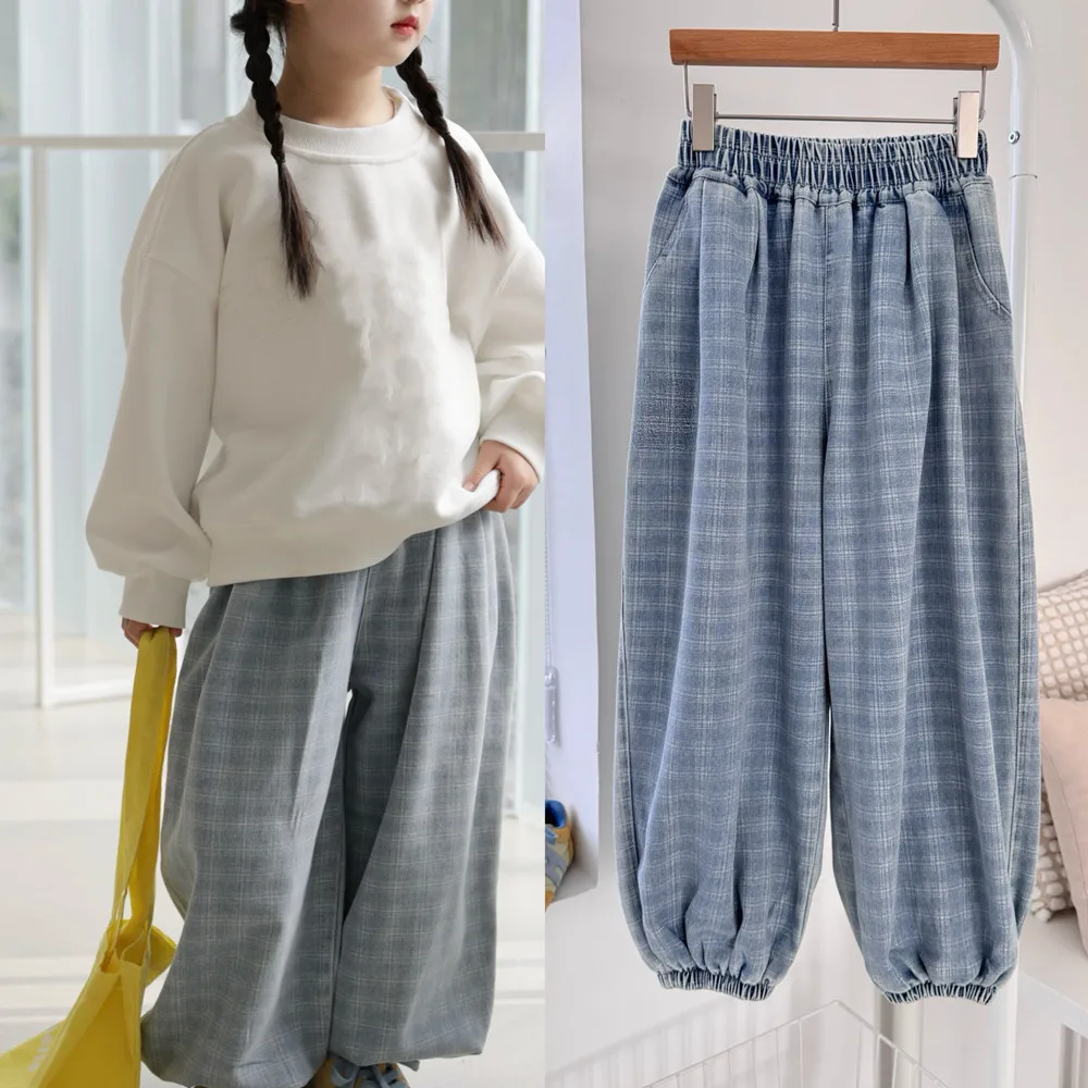 

spring kids girls clothes baby pants girl jeans Vintage denim pants individual patterns Loose and comfortable pants