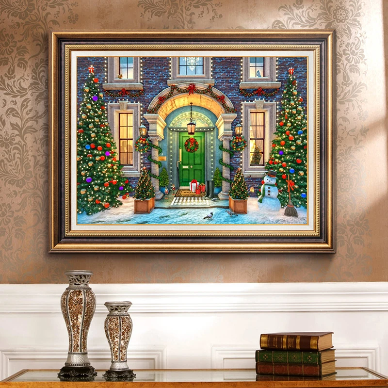 5D New Full Square Drill Diamond Painting Christmas House Diamond Embroidery Door Mosaic Cross Stitch Kits Sale Home Decoration