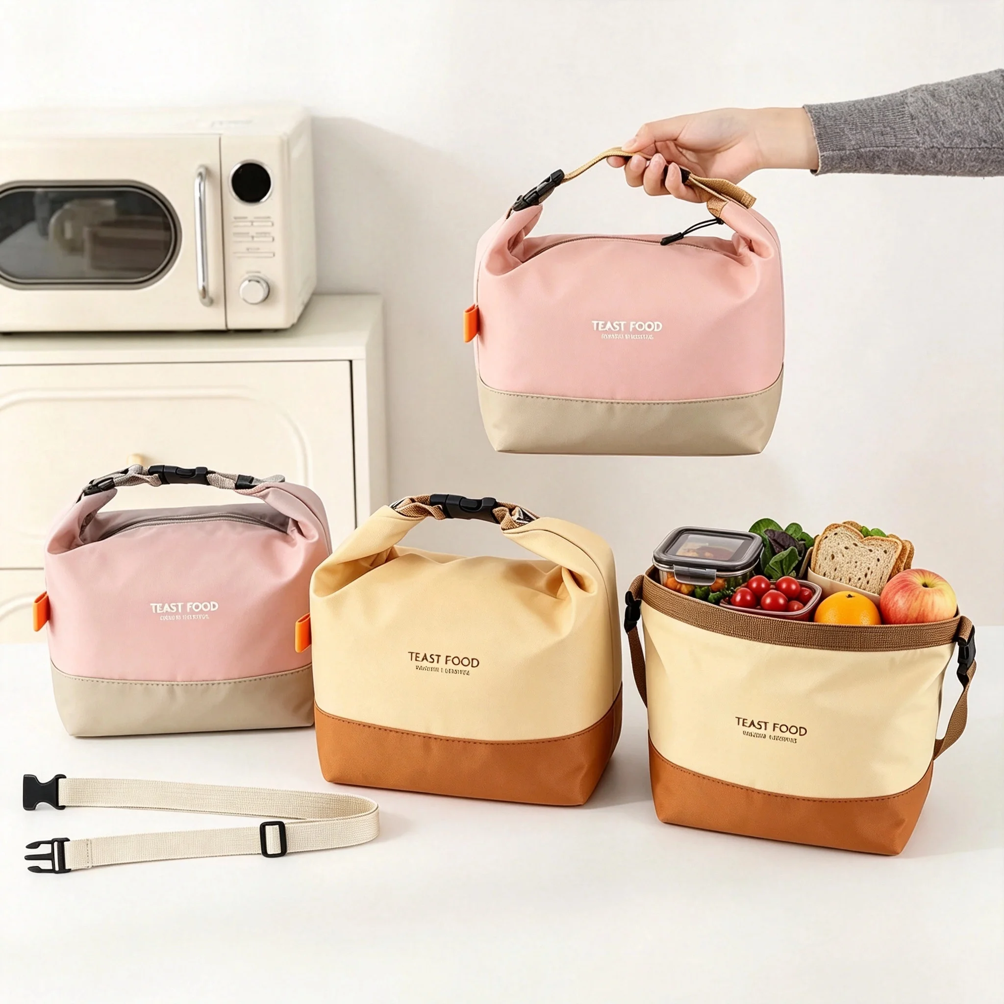 Foldable Large Capacity Picnic Lunch Bag Waterproof with Adjustable Strap Quality Oxford Cloth Portable Hand-Held Lunch Box Bag