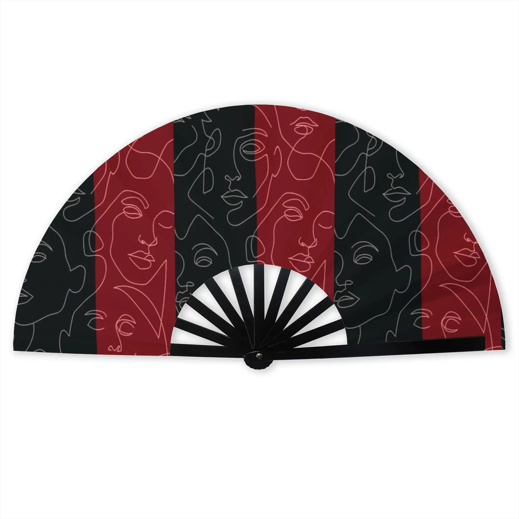 Abstract Face Stylish Hand Fan Men  Printed Polyester Fan Vintage Costume Prop Folding Fans For Sports Events  Gift