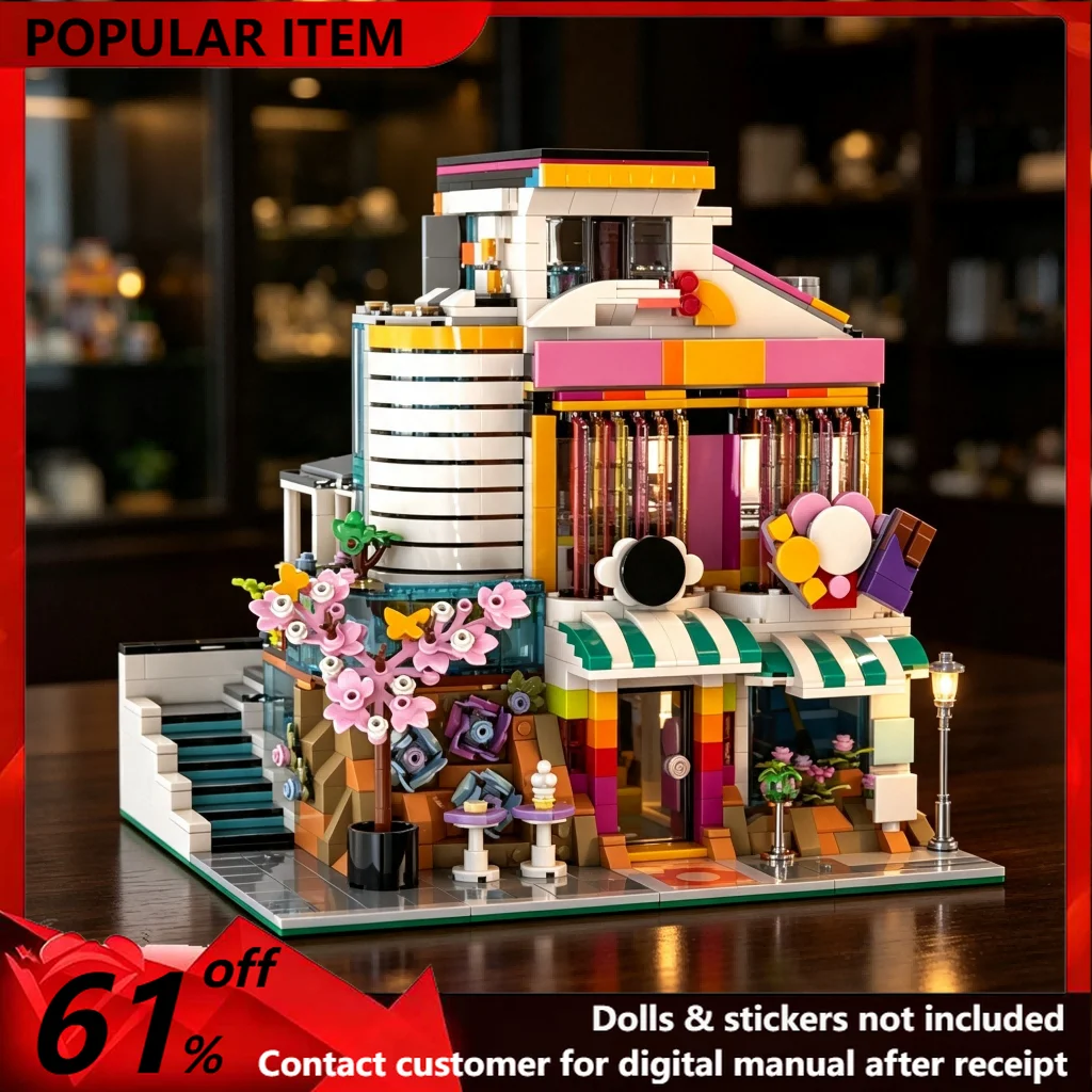 2000PCS MOC City Modular Street View Colorful Multi‑floor Confectionery Retail Shop Model Building Blocks DIY Assembly Gifts