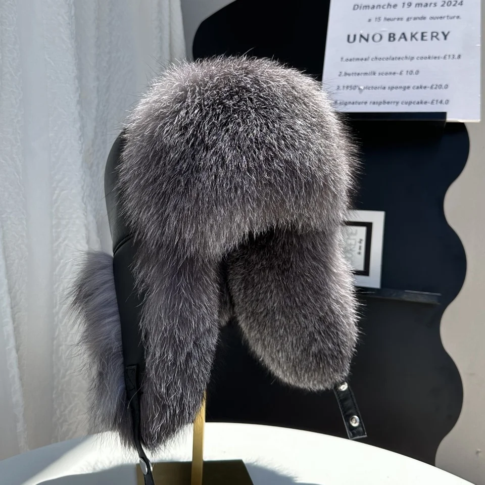 New 100% Genuine Fox Fur Ear-Protecting Hat Men Real Raccoon Fur Hat Women Winter Warm Fur Real Sheep Leather Snow Hat