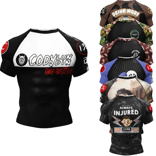 Imagen 1 del producto CODY LUNDIN MMA camisa de manga corta Jiu Jitsu BJJ Rashguard para hombres tatuaje fresco protector solar camiseta ciclismo surf boxeo Jersey