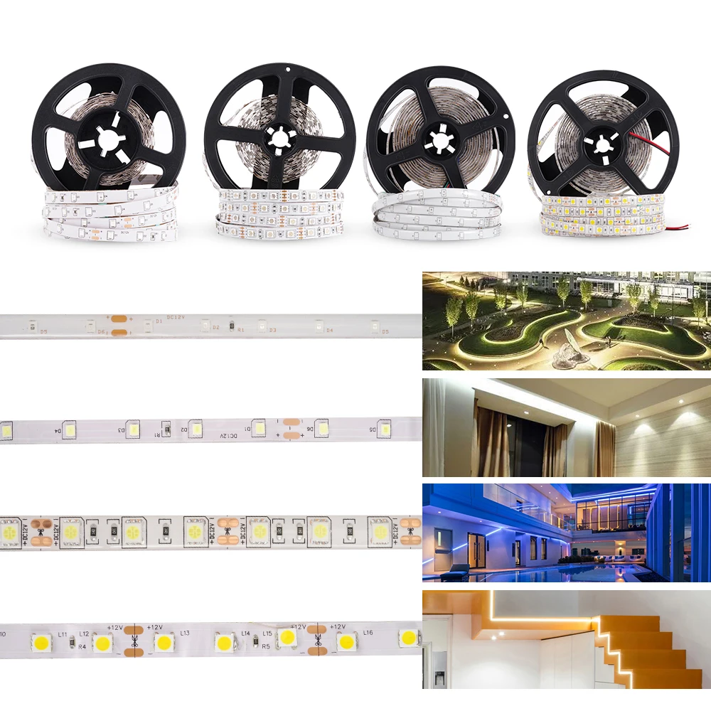 

12 V Strip Led Light Tape SMD 2835 5050 RGB Waterproof 5M DC 12V 60LED/M RGB Led Strip Tape Lamp Diode Flexible For TV Backlight