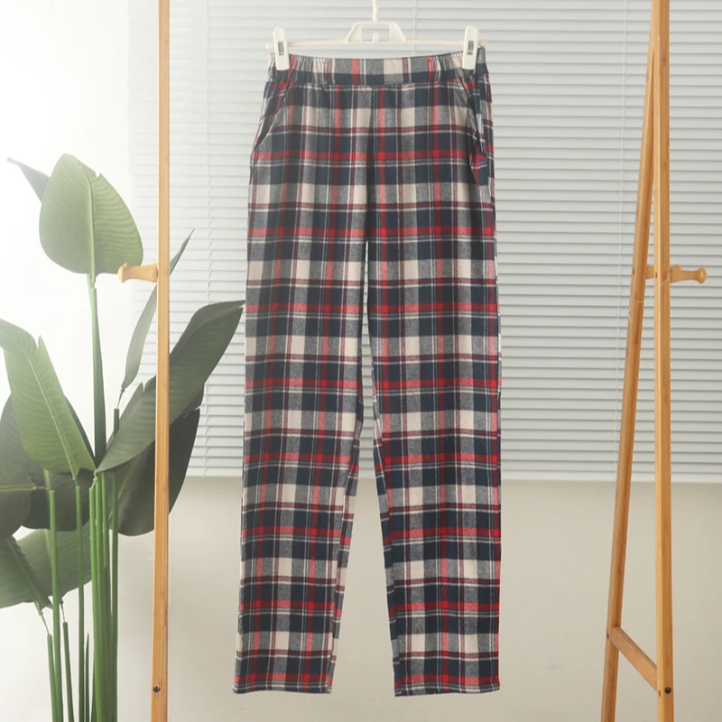 

Ladies' Sleep Pants Cotton Buffing Plaid High-waisted Home Pants With Pockets Trousers Warm Autumn Winter sleeping Bottoms Women