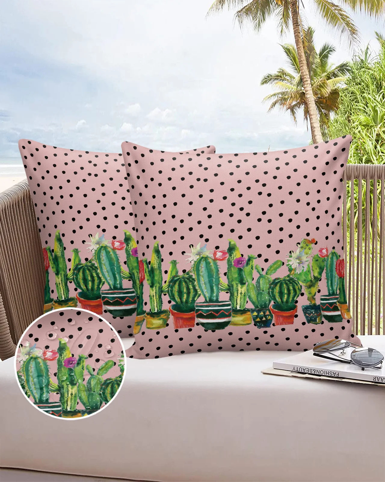 2/4PCS Outdoor Garden Chair Waterproof Cushion Cover Wave Dot Cactus Watercolor Home Decor 40/45/50/60/66cm Pillow Case