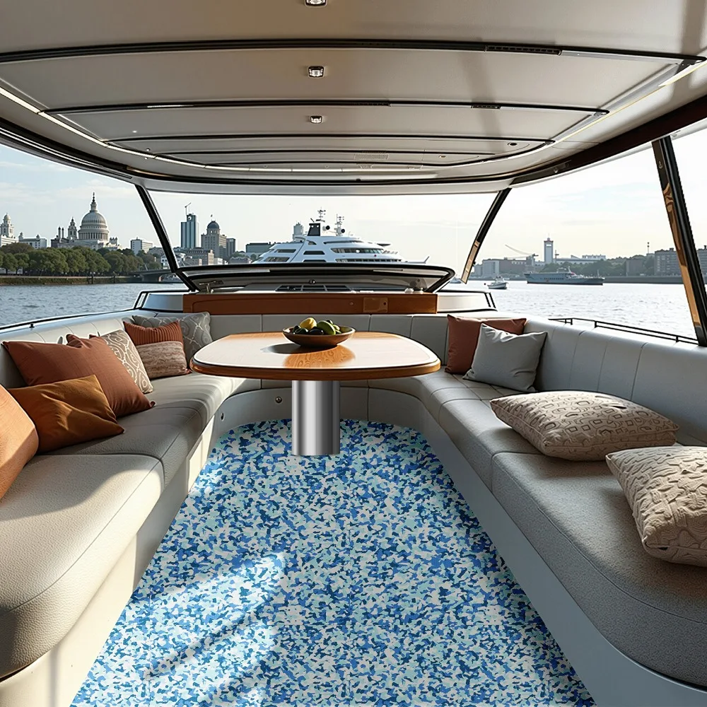 EVA Non-Slip Mat Blue Camo 240x90cmx6mm, EVA Foam Marine Flooring Mat, Easy Install with Strong Adhesive, Durable Anti-Slip for Boat RV Use