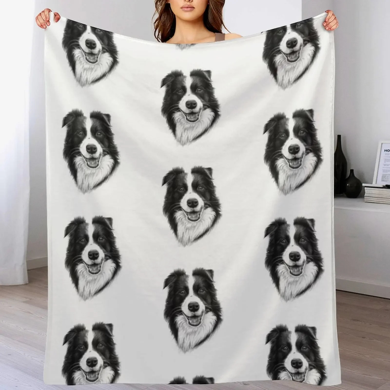Border Collie Throw Blanket Warm Accent Blanket for Living Room Decoration