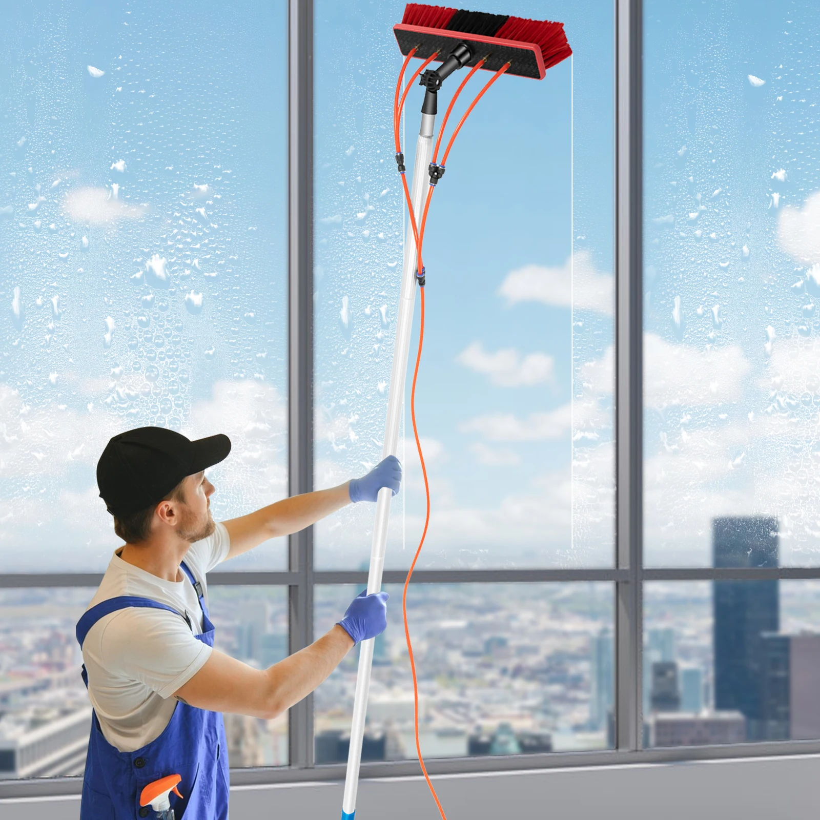 

26FT Water Fed Pole Cleaning Brush Tool, For Window+ Solar Panel, High Density Aluminum Alloy Window Cleaning Pole