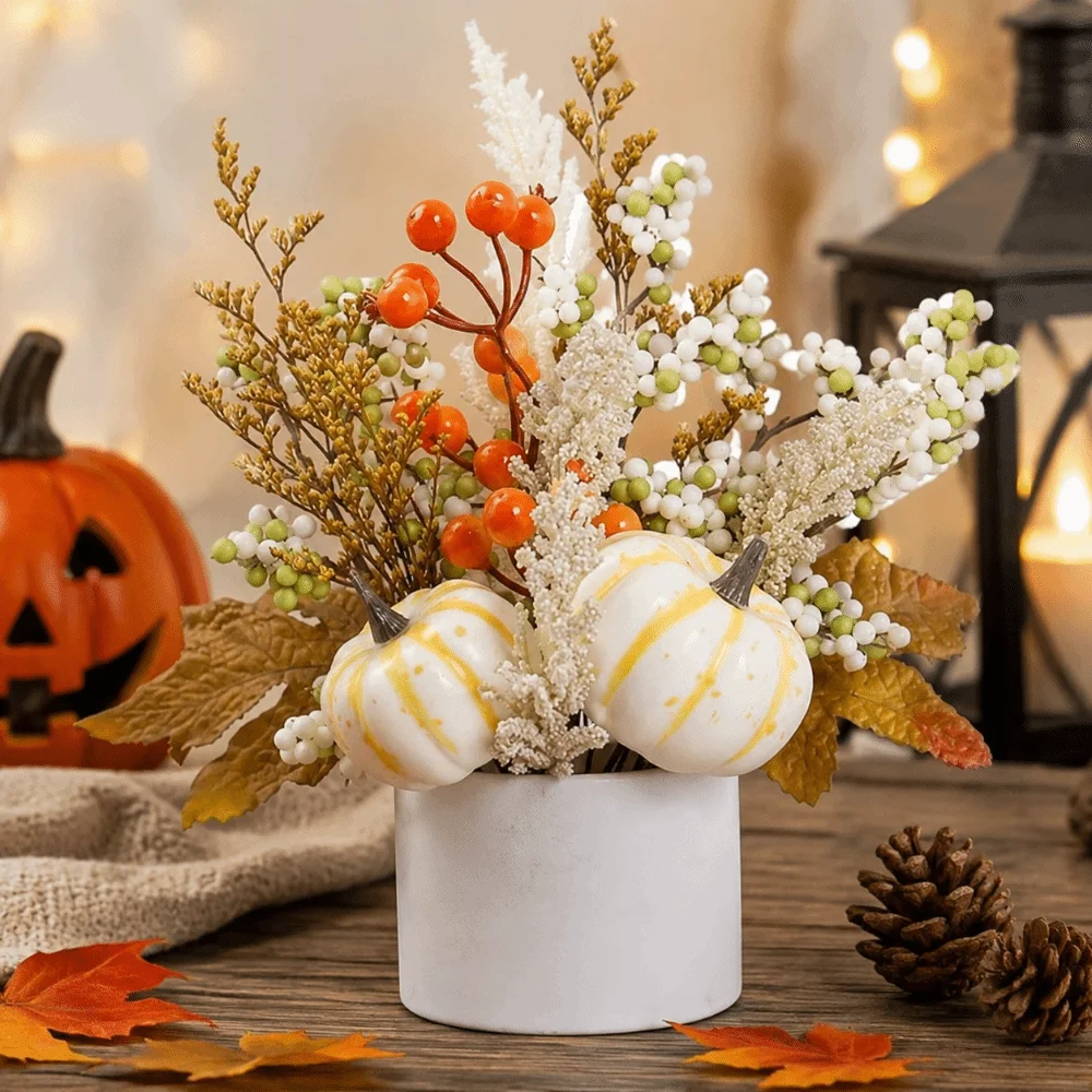 Durable Harvest Festival Pot Ornament Plastic Fake Autumn Leaf Maple Leaf Pumpkin Ornament Flower Art Decorative