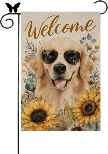 Fall Welcome Sunflower Golden Retriever Garden Flag Double Sided Autumn, 12x18 XXQ