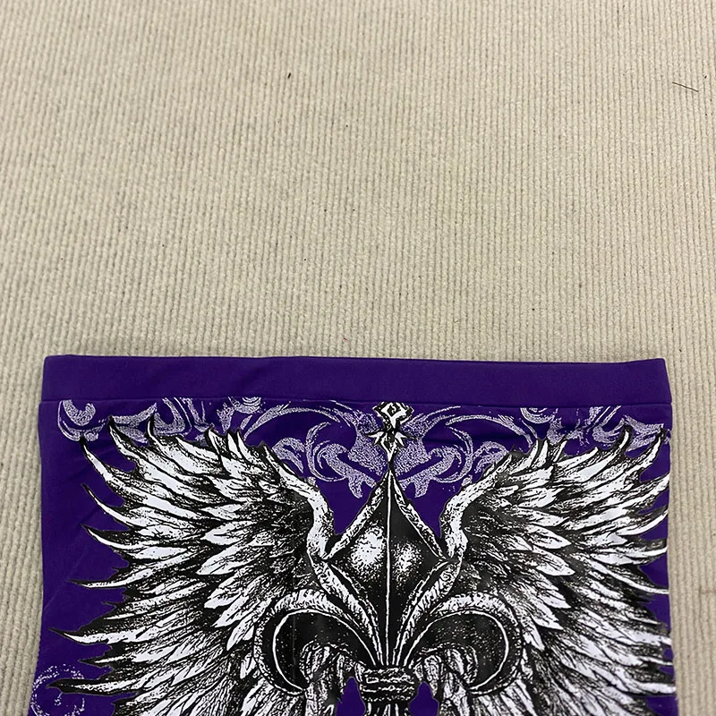 Sexy Purple Drawstring Slim Casual Tops 2000s Aesthetic Fashion Personality Gothic Wings Print Tube Off Shoulder Spice Girl Vest