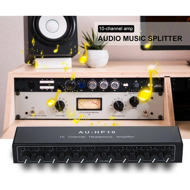 AU-HP10 10 Channel Stereo Headphone Amplifier Audio 1Input 10 Output Preamplifier Independent-Control NJM4556A DC12-24V