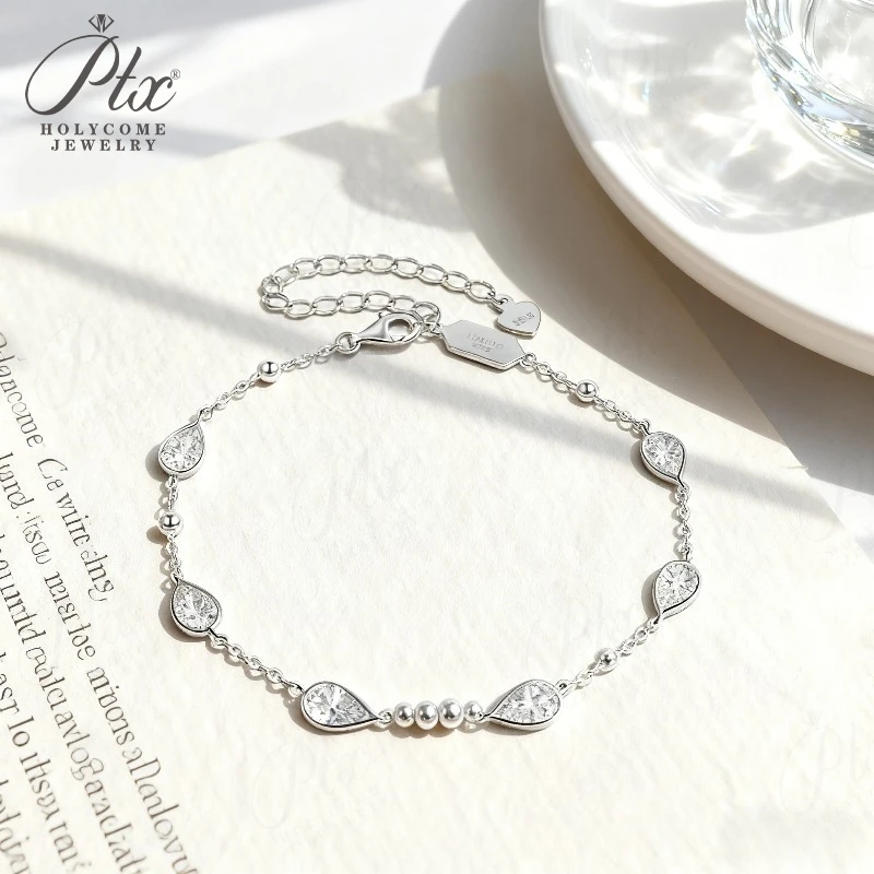 Women’s Moissanite Pear Shaped Teardrop Bracelet Fine Beaded Chain Stylish Daily Jewelry Bright Spark Modern Minimalist Piece