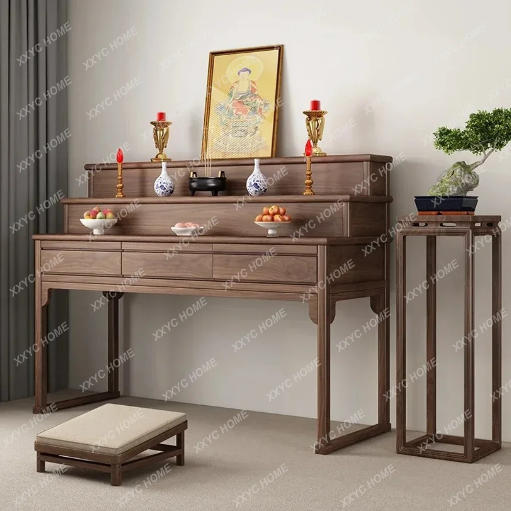 Solid Wood Altar Household New Chinese Three-Layer Buddha Table Simple Living Room Ancestor Altar Buddha Niche Furniture