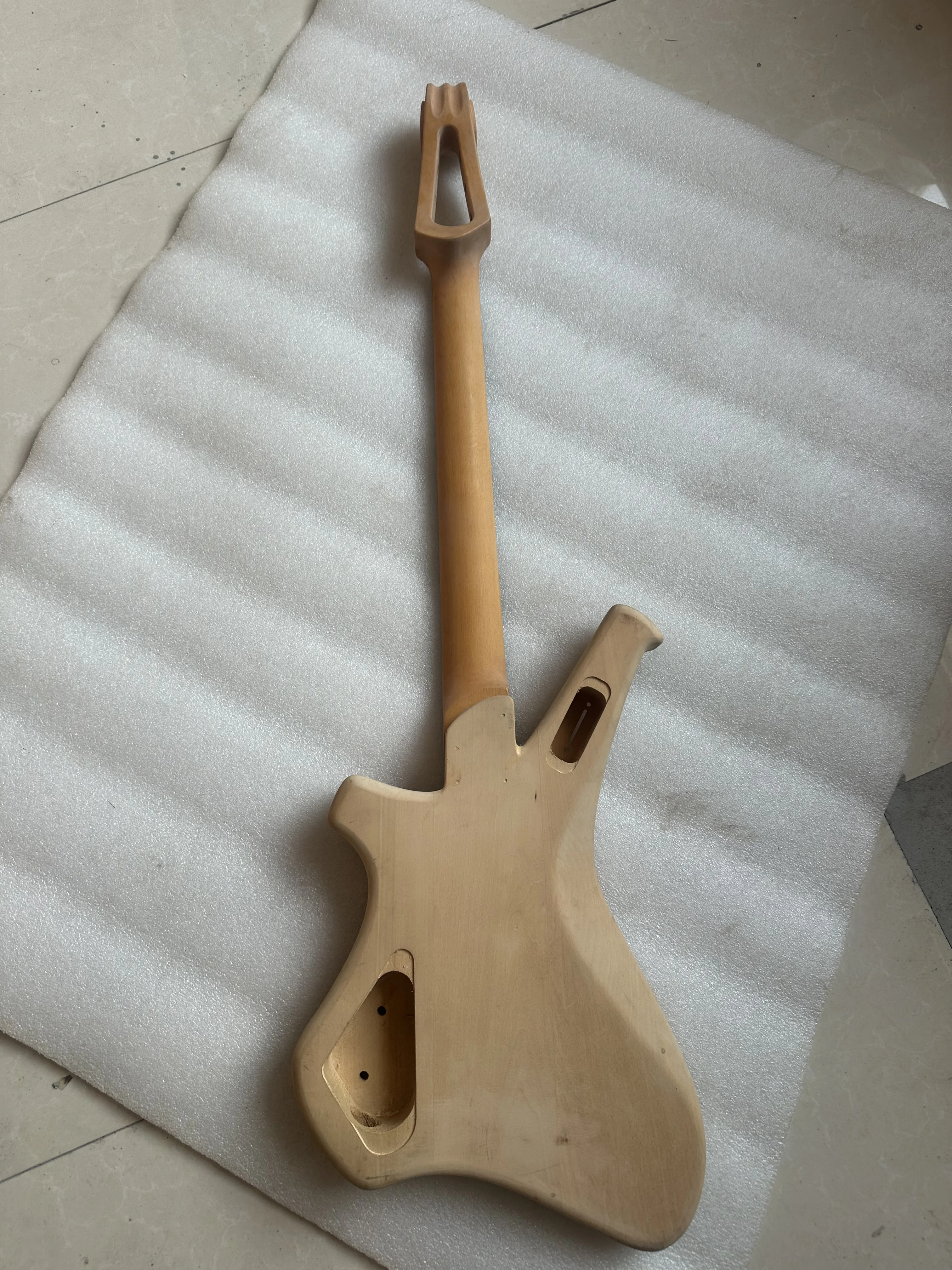 Unfinished DIY Electric Guitar,Fretless Maple Neck and Body Customized,Special Shape Guitar Parts Need Cut Only, 1 Set