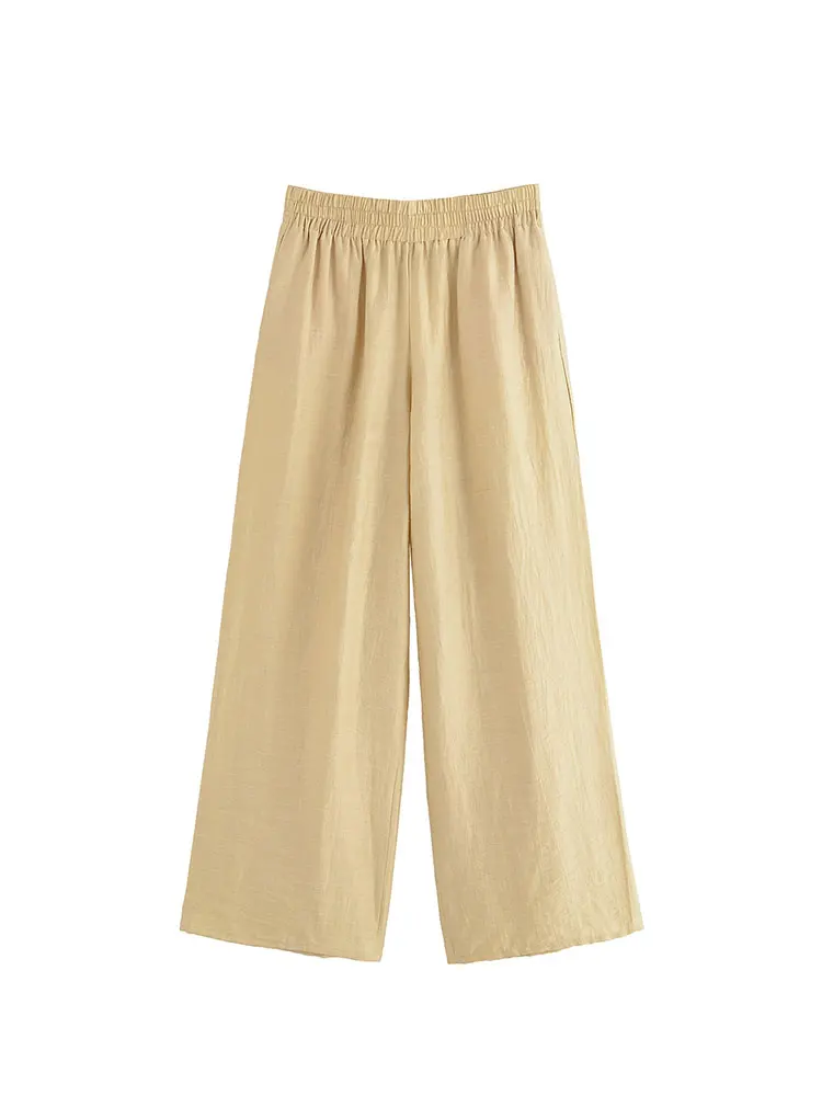 Nlzgmsj 2025 verão elasticidade cintura casual feminino terno com zíper blusa calças retas moda férias conjuntos de duas peças