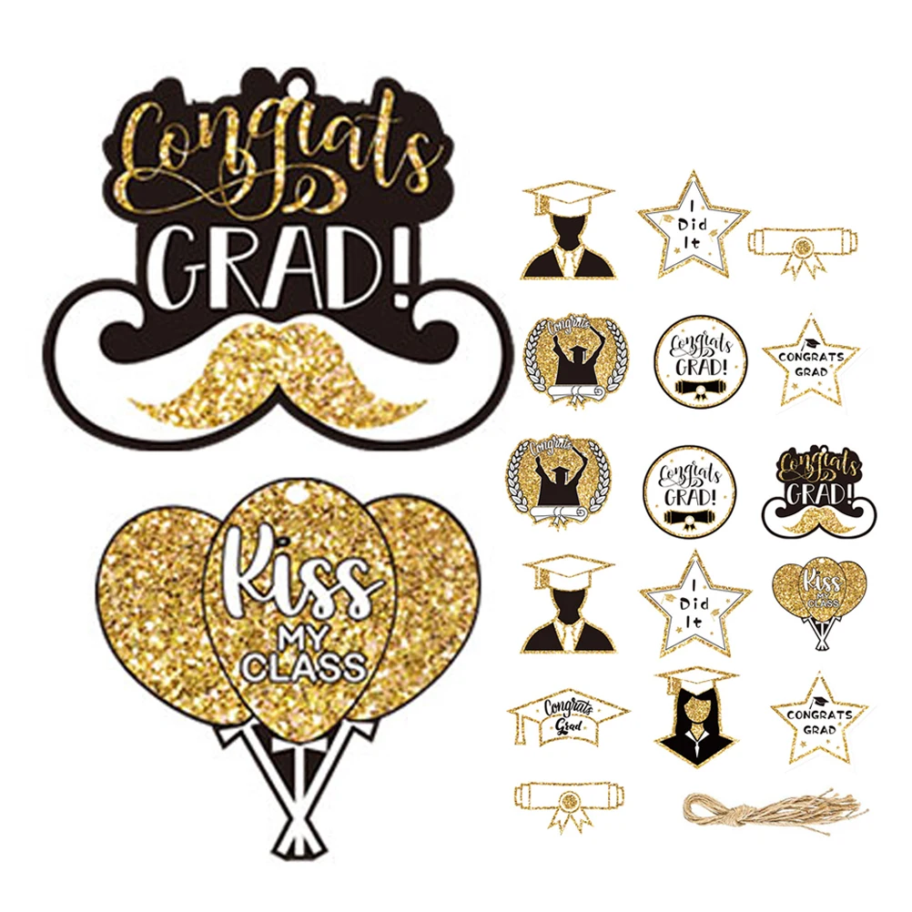 

1Set Graduation Hanging Paper Sign Decorated with Jute Rope Ideal for Grad Party Wall Door Yard Classroom Decoration 2024