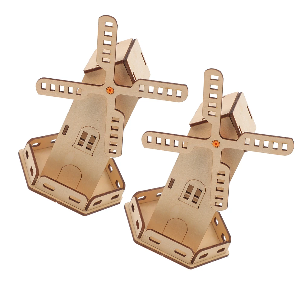 

2 Sets Solar Windmill Early Development Science Toys Powered Kit Handmade Small House Diy Engineering Experiments Wooden Child
