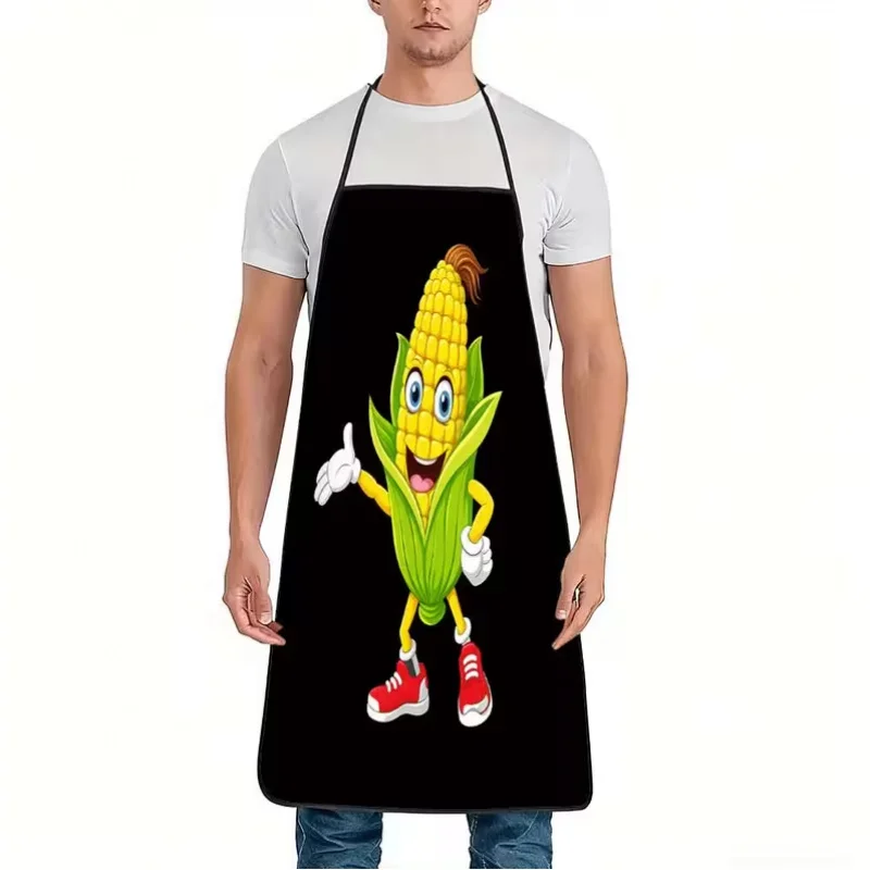 1pc Apron With A Happy Corn Print, Suitable For Both Men And Women For Home Kitchen Use