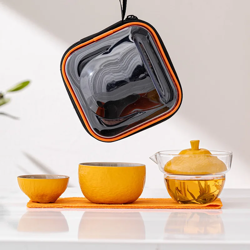 Fruit Shaped Travel Ceramic Tea Set Outdoor Portable Tureen Ceramic Crack Cup One Pot or Two Cups Gaiwan