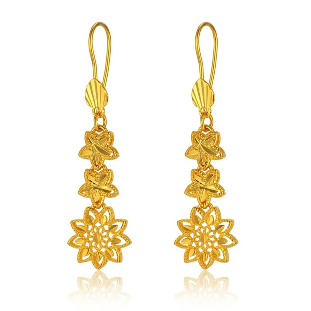 New Punk Fashion Flower Drop Earrings Female Gold Color Hollow Out Dangle Earrings For Women Cute Party Jewelry Birthday Gift