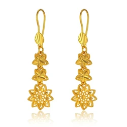 New Punk Fashion Flower Drop Earrings Female Gold Color Hollow Out Dangle Earrings For Women Cute Party Jewelry Birthday Gift