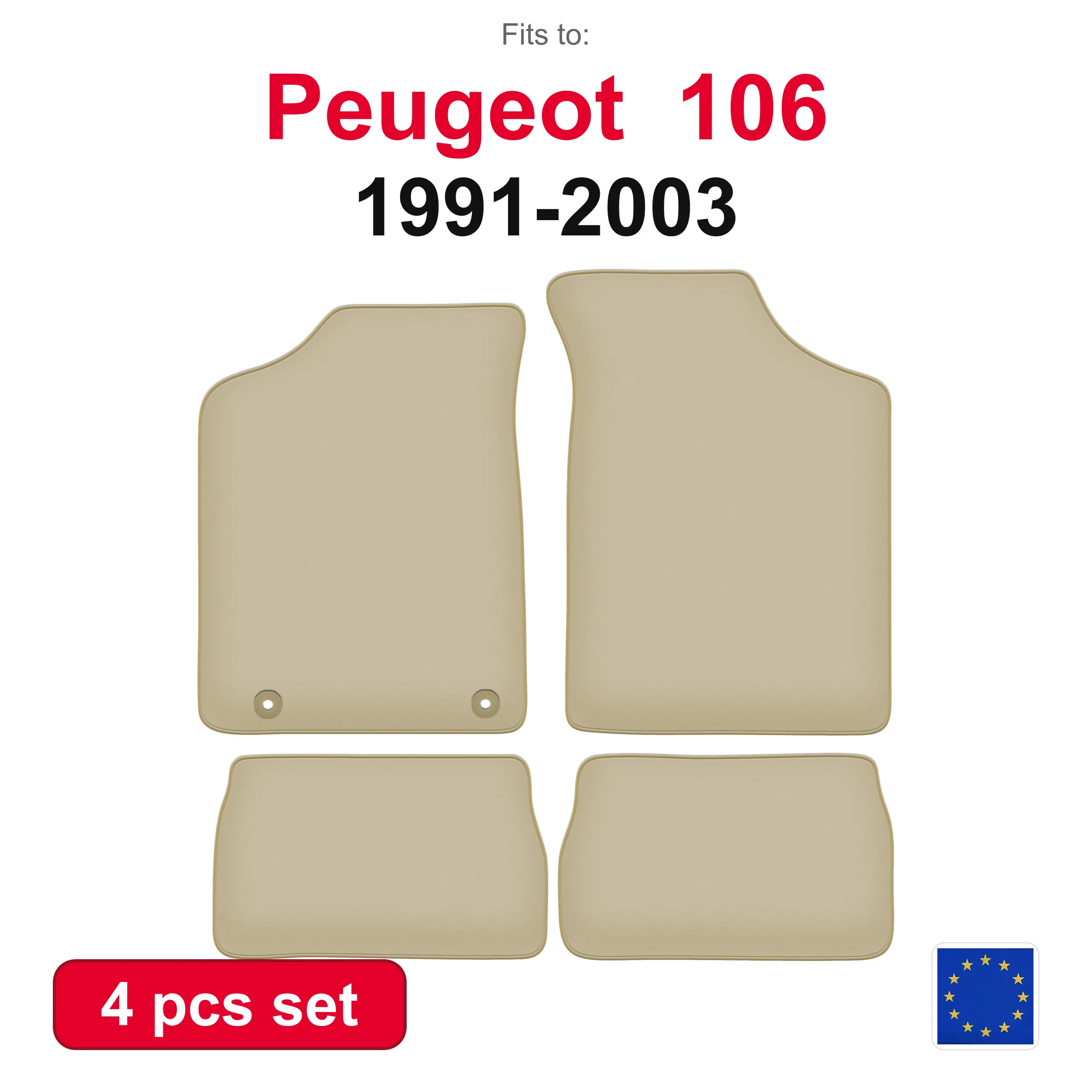 PREMIUM-Velours-Autofußmatten für Peugeot 106 Schrägheck (1991-2003) – beige, passgenau (4-teilig), passgenaues Autofußmatten-Set