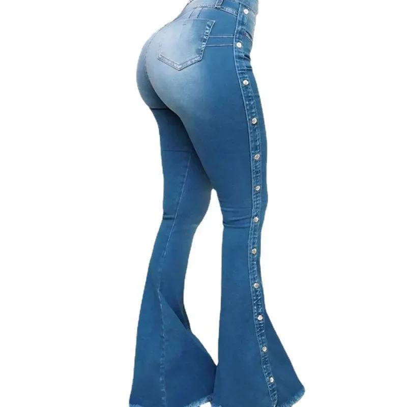 Mn-Jean évasé skinny à jambes larges pour femme, contrôle, toucher peau évasée, denim, fjn