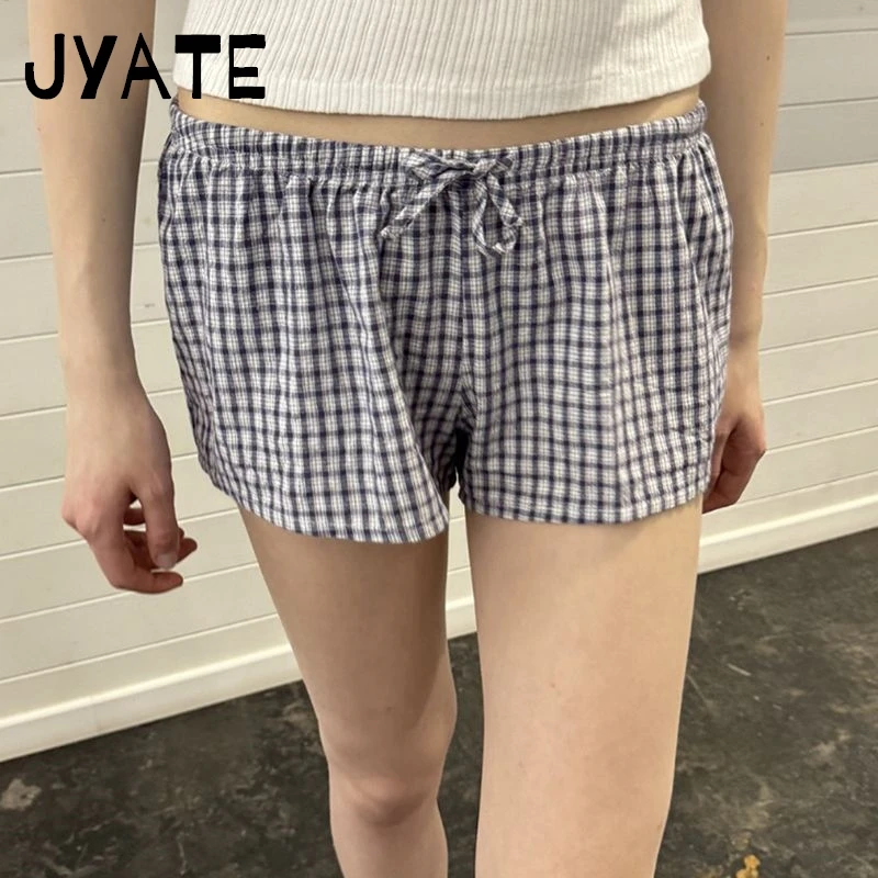 Harajuku Plaid Drawstring Shorts Women Summer New Casual Street High Waist Home Short Pants Vintage Chic Preppy Style Sportshort