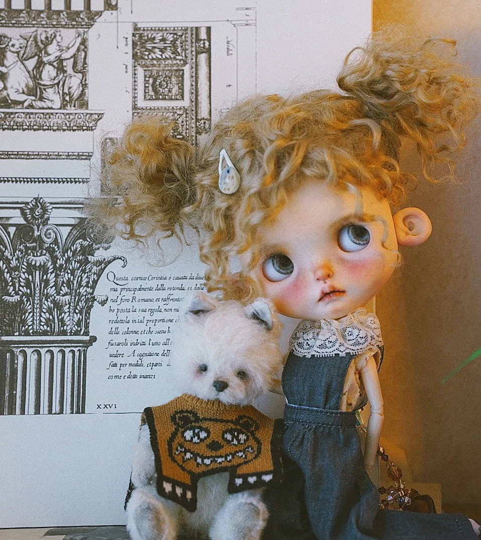2026 Dula Doll Wigs for Blythe Qbaby Golden Increase Density Mohair Exploding Braids Head Curls 9-10 Inch Head Circumference