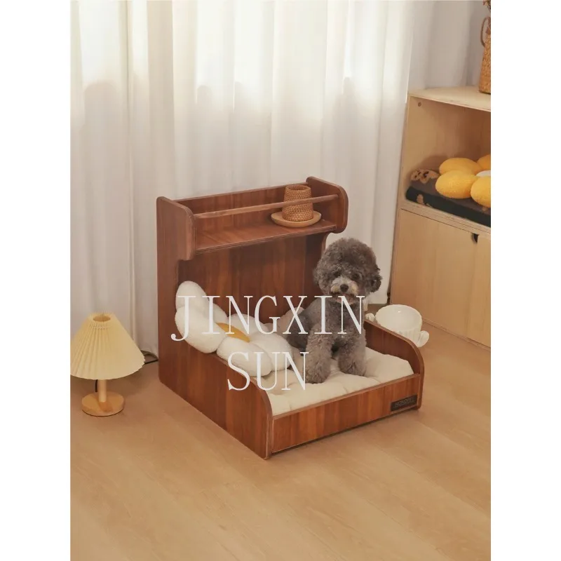 Solid wood pet cat dog wooden bed with backrest all-season universal mildew and moisture-proof wooden nest