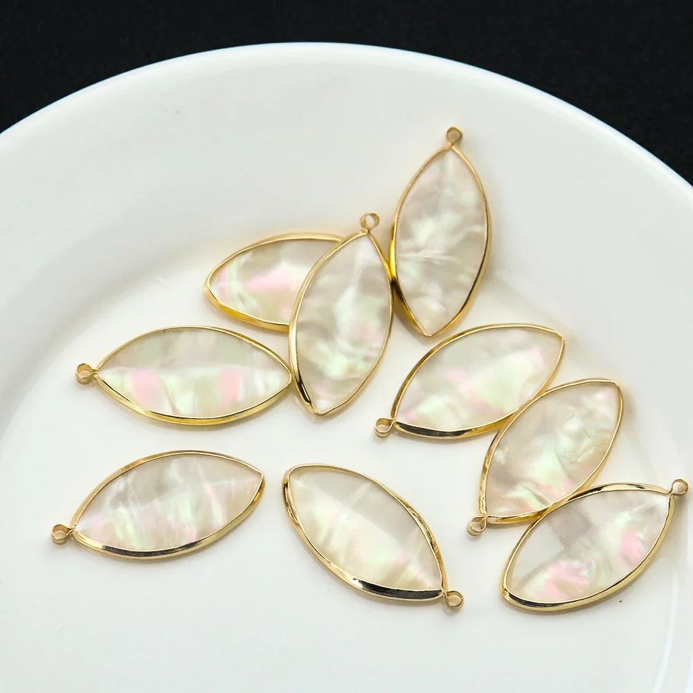 2PCS Natural White Mother of Pearl Shell Oval Charm Beads Pendant for Necklace Earring Jewelry Finding Making Accessories Part