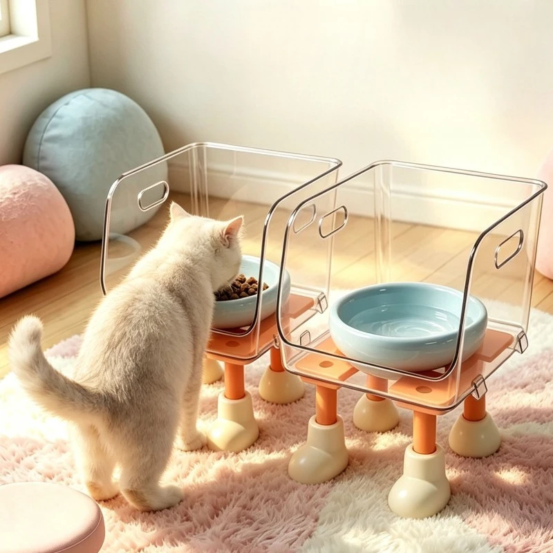 New Acrylic Raised Pet Feeding Stand, Anti-Spill Large Cat Dog Bowl, Neck Protection High Aesthetic Pet Dining Table Supplies