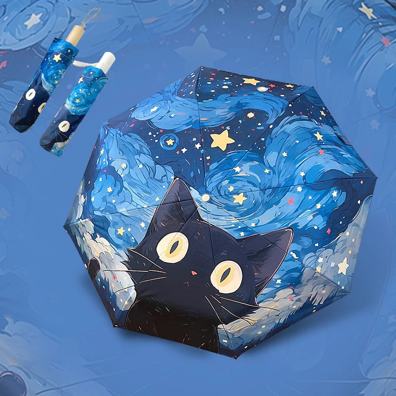 Blue Green Purple Powder Cat Cartoon Fold Umbrella Fully Automatic Umbrella Women's Dual-Purpose Sun Umbrella Portable Umbrella view 5