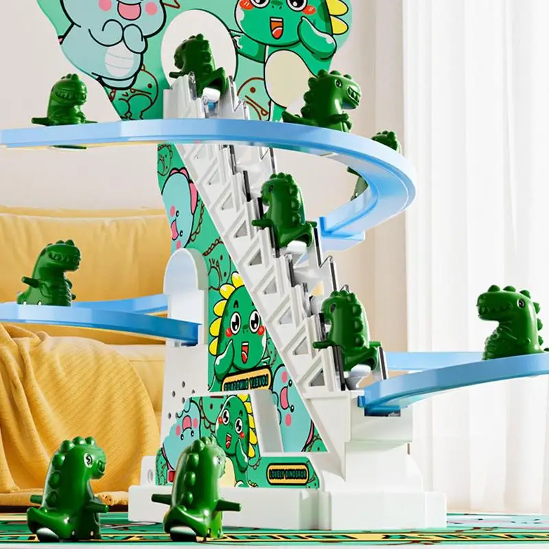 Juguete educativo para subir escaleras, pista eléctrica con luz y música, Mini deslizador de dinosaurio, regalo para niños y niñas