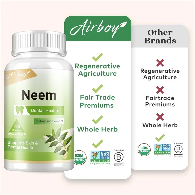 Neem Leaf Capsules - Natural Detox for Healthy Nails, Skin, Hair and Oral Hygiene