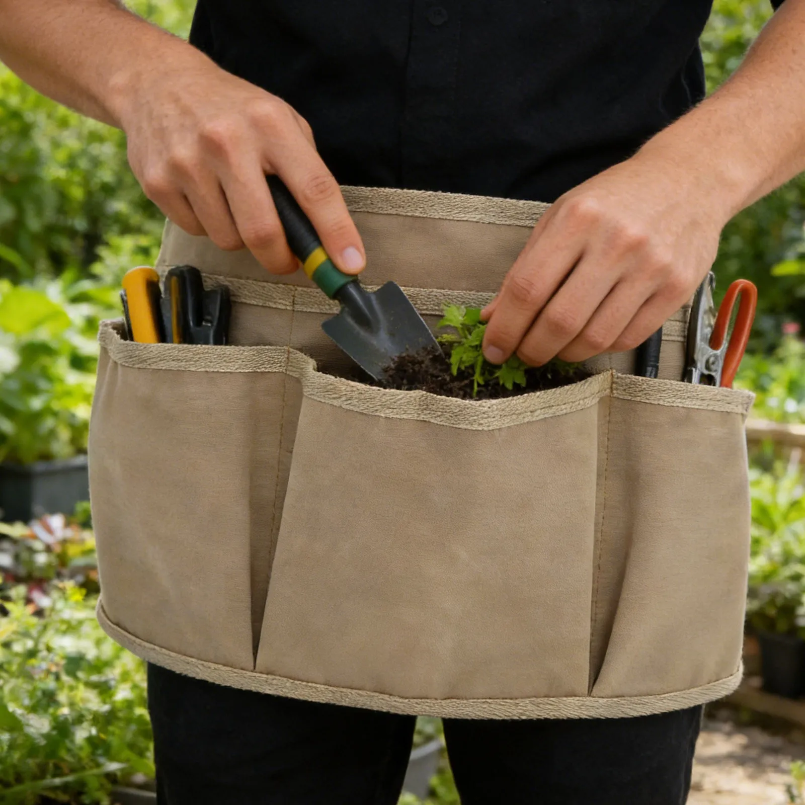 Waterproof Adjustable Waist Apron with Multiple Pockets for Men Women Heavy Duty Tool Storage Work Apron for Kitchen Gardening
