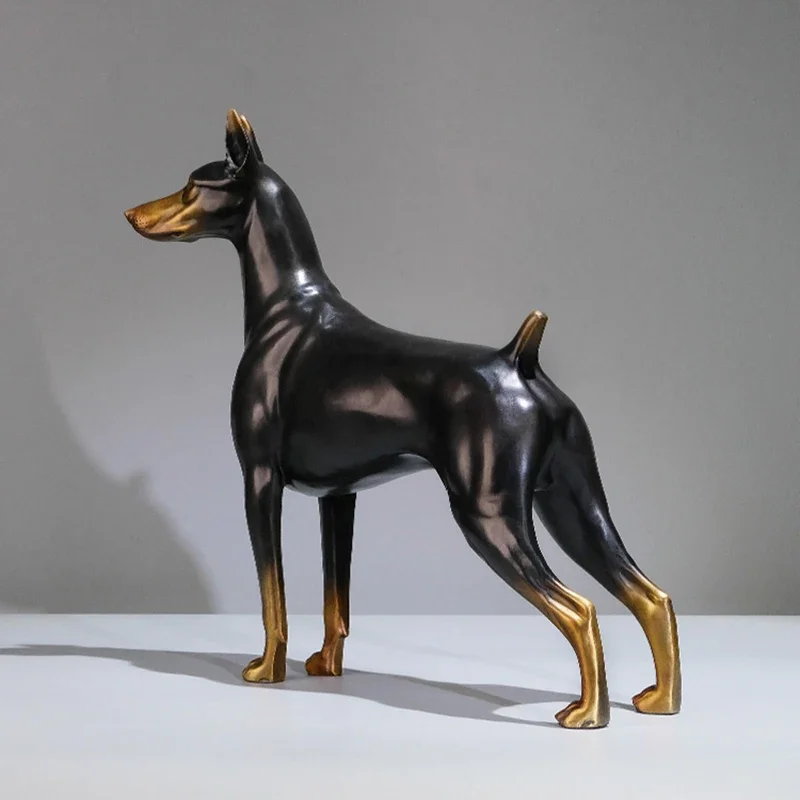 Brass Doberman Dog Sculpture Ornaments Animal Handicraft Decors Statue Nordic Home Decoration Accessories Luxury Tabletop Decor