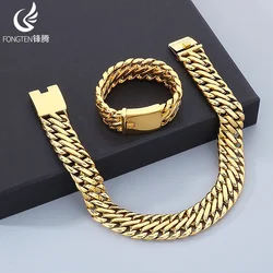 Fongten 23mm Traditional Stainless Steel Bracelet Charm Metal Accessories Men's Fashion Jewelry Set Punk Gift