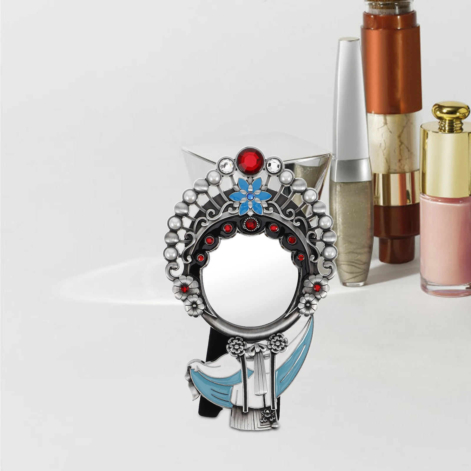 

Retro Mirror 3D Embossed Desk Vanity H crafted Metal Durable Portable Makeup Mirror for Home Office Gift