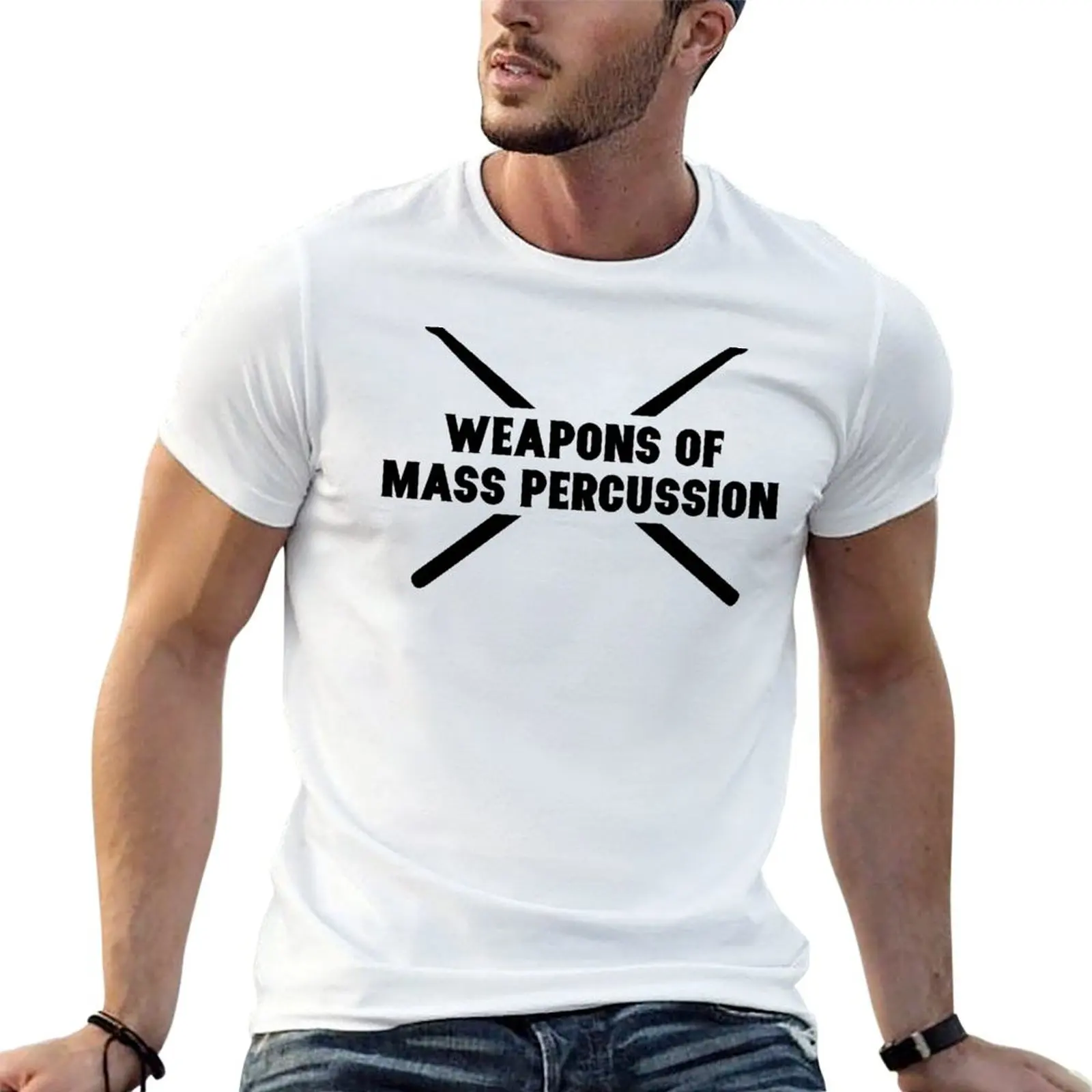 Weapons of Mass Percussion. Funny Drummer Drum Stick Shirt T-Shirt Plus Size Lightweight Tee Shirt