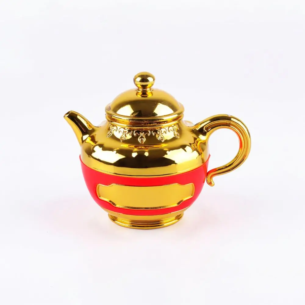 Elegant Gold Plated Plastic Offering Set Wine Kettle Teapot Cup Lotus Plate For Religious Buddhist Altar Home Decoration