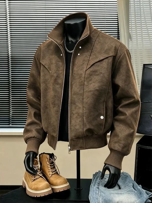 Loose Men's Dyed Leather Jacket American Style Motorcycle Clothes Shoulder High Sensation Autumn Season Fashion Outerwear