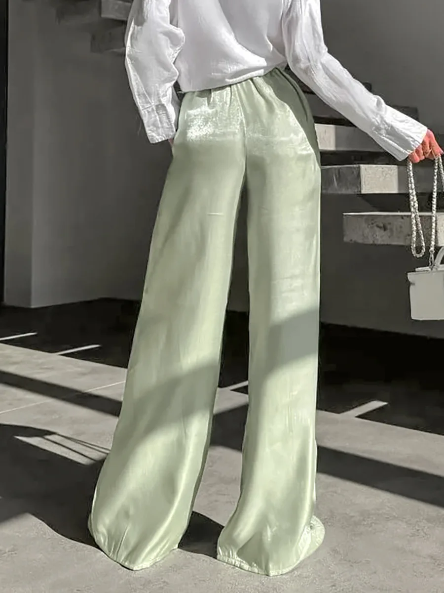 Pantalon en fil de loisirs à la mode, couleur unie dorée, taille moyenne, bande élastique, multifonctionnel, ajustement confortable, été 2025